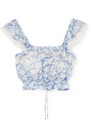 LoveShackFancy | Mia ruffled floral-print cotton and silk-blend voile top | NET-A-PORTER.COM