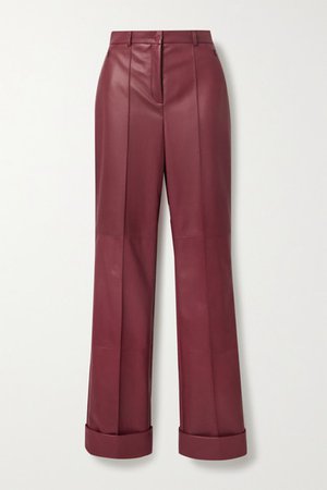 Leather Straight-leg Pants - Burgundy