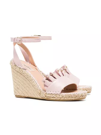 Valentino Pink Ruffle Wedge Leather Sandals - Farfetch