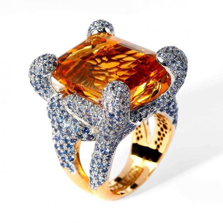 Ring "Iguana" - Yellow Gold, Citrine, Sapphires by Mousson Atelier