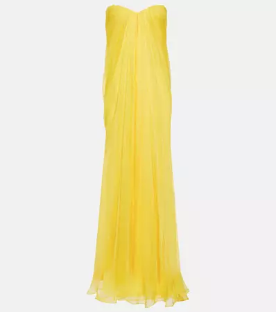 Draped Silk Chiffon Gown in Yellow - Alexander Mc Queen | Mytheresa