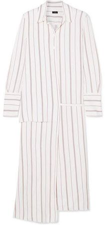 Claudi Asymmetric Striped Poplin Wrap Dress - White