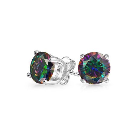 Bling Jewelry - Round Black Mystic Rainbow Cubic Zirconia Solitaire AAA CZ Stud Earrings For Men For Women 925 Sterling Silver More Size - Walmart.com - Walmart.com