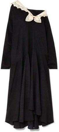 Oversized Silk-trimmed Crepe Midi Dress - Black