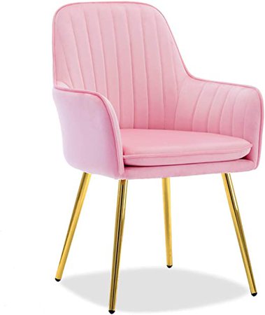 Altrobene Modern Velvet Accent Arm Chair Pink with Golden Legs, Living Room Bedroom Dinging Chair