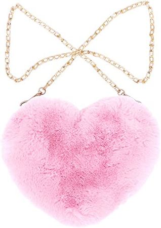 FENICAL Cellphone Purse Plush Heart Shaped Crossbody Bag with Chain Cute Fluffy Shoulder Bag for Women Ladies- Pink: Handbags: Amazon.com