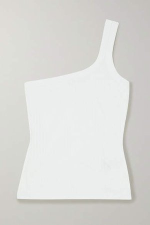 One-shoulder Ribbed Stretch-organic Cotton Tank - White