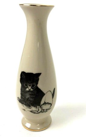 Small World Greetings Vase With Cat Kitten Gold Trim Vtg Japan Kitsch Kawaii | eBay