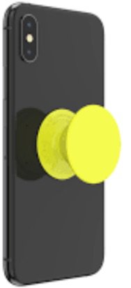 black phone case and neon yellow pop socket
