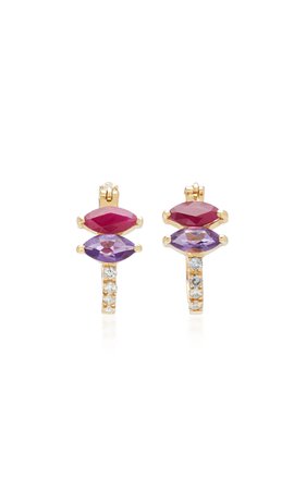 18K White Gold, Amethyst, Ruby And Diamond Earrings by Carolina Neves | Moda Operandi