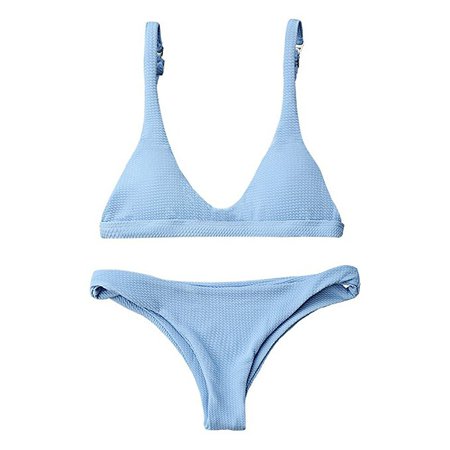 Amazon.com: ZAFUL Women Padded Scoop Neck 2 Pieces Push Up Swimsuit Revealing Thong Bikinis V Bottom Style Brazilian Bottom Bra Sets(LIGHT BLUE S): Clothing