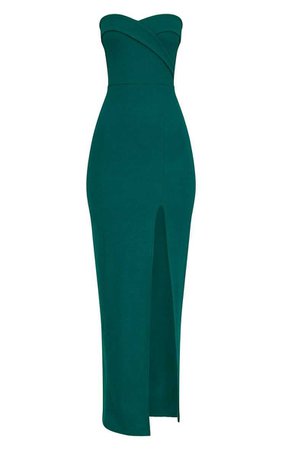 Emerald Green Bandeau Folded Detail Extreme Split Maxi Dress | PrettyLittleThing USA