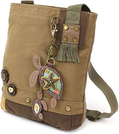 Chala Patch Cross-Body Women Handbag, Canvas Messenger Bag -"Sea Turtle with Baby" - Olive: Handbags: Amazon.com
