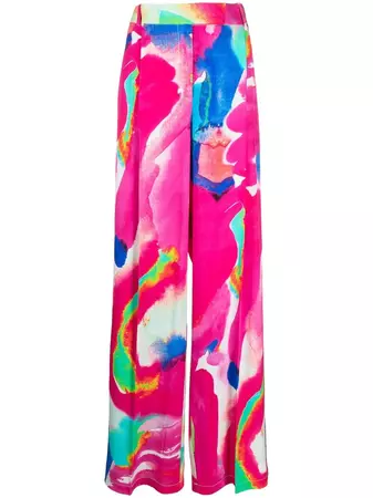 Christopher John Rogers painted-print wide-leg Trousers