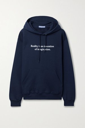 Printed Cotton-blend Jersey Hoodie - Navy