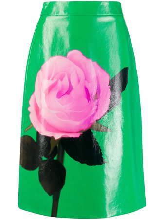 Prada Rose Print Skirt - Farfetch