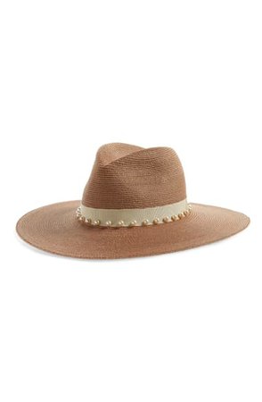 Eugenia Kim Emmanuelle Imitation Pearl Embellished Panama Hat | Nordstrom