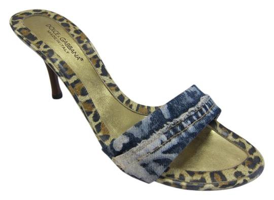 Dolce&Gabbana Blue Tan Denim and Cheetah Print Heels Pumps Size US 9 - Tradesy