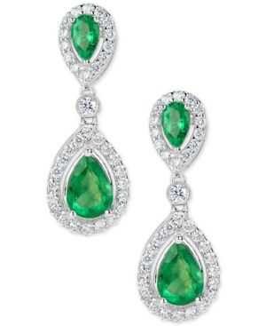 $3420 Emerald (1-3/4 ct. t.w.) and Diamond (5/8 ct. t.w.) Drop Earrings in 14k White Gold - Green