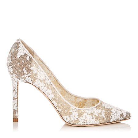 Jimmy Choo, ROMY 100 Ivory Floral Lace Pointy Toe Pumps