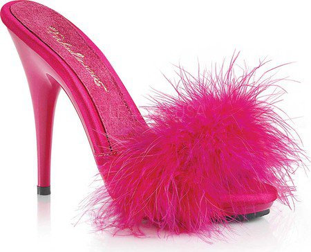 Womens Fabulicious Poise 501F Marabou Slide - Hot Pink Satin-Marabou Fur/Hot Pink - FREE Shipping & Exchanges