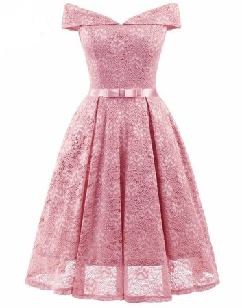 Victoria Off The Shoulder Champagne Pink Lace Vintage Dress | Vintage Clothing Online - 1950s Glam