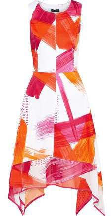 Printed Chiffon-paneled Cotton-blend Dress