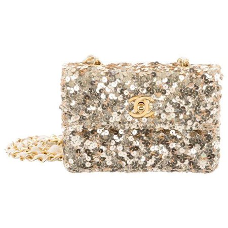 Chanel Classic Flap Rare Micro Mini Vintage Gold Sequin and Microfiber Bag For Sale at 1stDibs