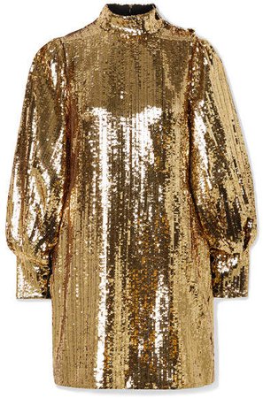 Lima Sequined Satin Mini Dress - Gold