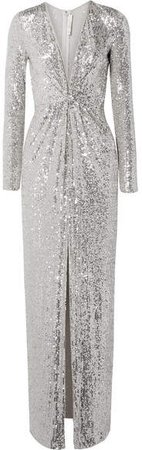 Sequined Tulle Gown - Silver