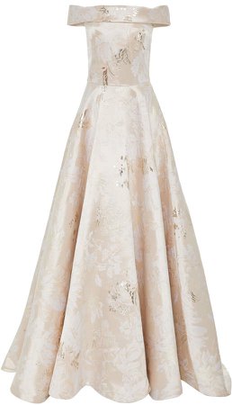 Pamella Roland Cold-Shoulder Floral-Print Jacquard Dress Size: 0