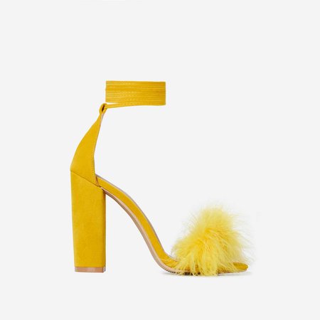 Vision Lace Up Fluffy Heel In Yellow Faux Suede | EGO