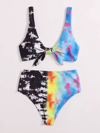 Tie Dye Knot Front Bikini Swimsuit | SHEIN USA