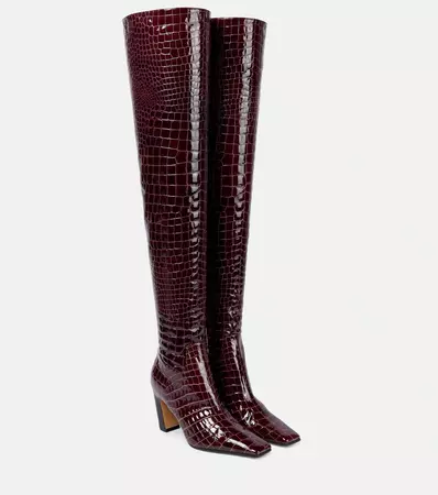 Snake Effect Leather Knee High Boots in Red - Khaite | Mytheresa