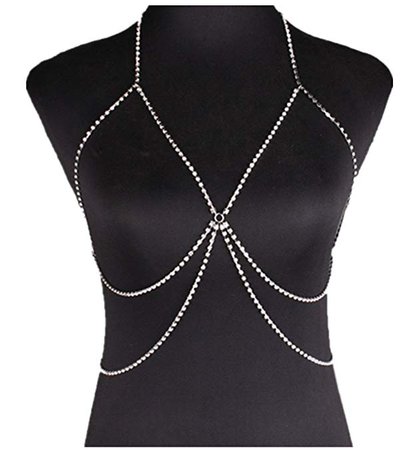 Amazon.com: Silver Women Metal Diamonds Necklace Body Breast Chain Bra: Jewelry