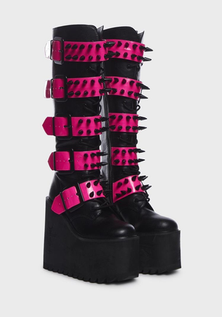 pink and black platform boots