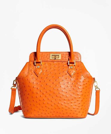 Women's Orange Ostrich Top Handle Satchel Bag | Brooks Brothers