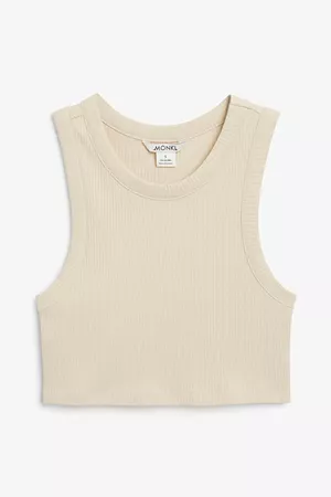 Cropped ribbed tank top - Beige - Cropped tops - Monki PT