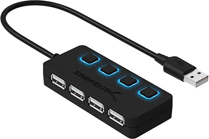 Amazon.com: Sabrent 4-Port USB 2.0 Hub with Individual LED lit Power Switches (HB-UMLS): Computers & Accessories