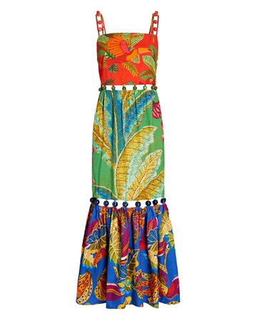 Farm Rio Mixed Prints Embellished Midi Dress | INTERMIX®