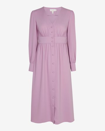 Long sleeved deep V midi dress - Dusky Pink | Dresses | Ted Baker UK