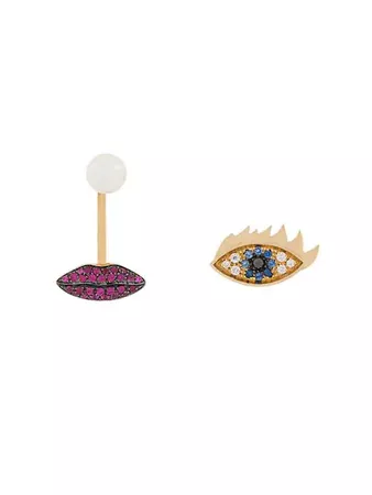 Delfina Delettrez 18kt yellow gold, sapphire, diamond and ruby Anatomik lips piercing and eye earrings $3,226 - Buy Online AW18 - Quick Shipping, Price