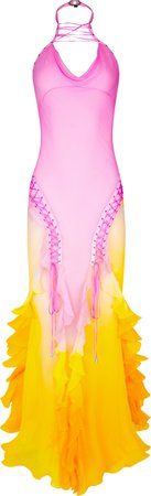 Christian Dior Spring 2004 Silk Chiffon Lace-Up Ruffle Gown | EL CYCER