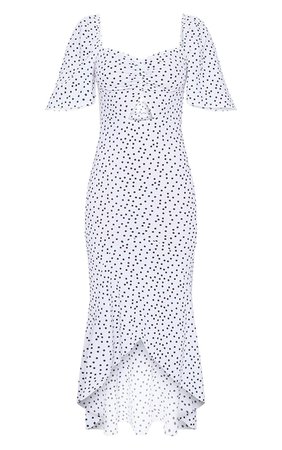 White Polka Dot Ruched Bust Short Sleeve Midi Dress - New In | PrettyLittleThing USA
