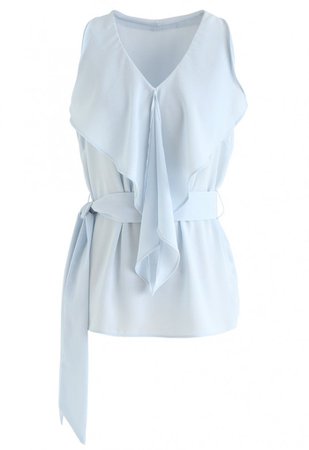 Ruffle Belted Sleeveless Top in Baby Blue - NEW ARRIVALS - Retro, Indie and Unique Fashion