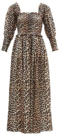 Shirred Leopard Print Cotton Blend Maxi Dress - Womens - Leopard