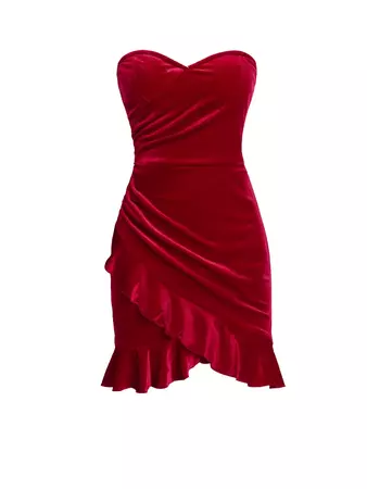 ZAFUL Ruffle Draped Tulip Hem Bandeau Strapless Dress Solid Color Red for Women Date Night Going Out Party| | - AliExpress
