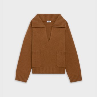 open-collar sweater in cashmere - DARK CAMEL - 2A52B384D.02DC | CELINE