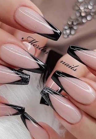 pink black tip nails