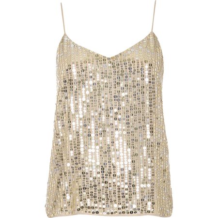 Gold sequin embellished cami top - Cami / Sleeveless Tops - Tops - women